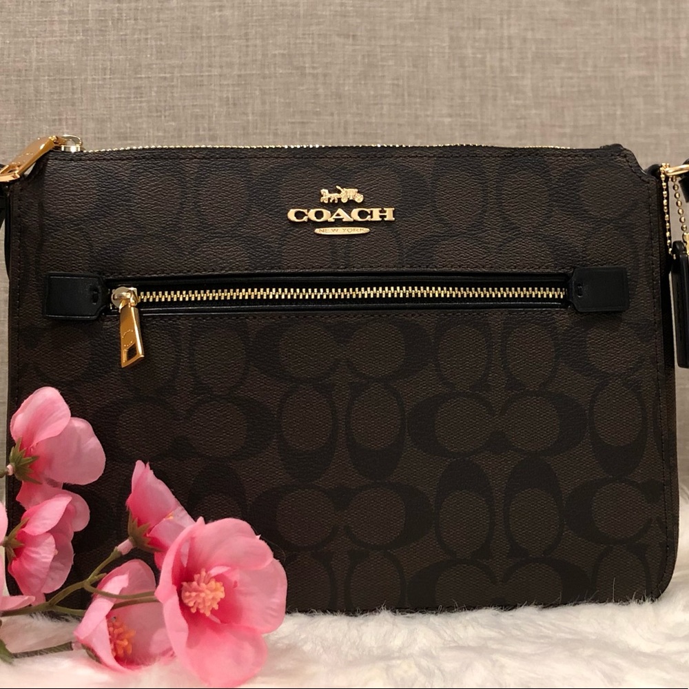 NWT COACH SIGNATURE GALLERY CROSSBODY BROWN/BLACK - Picture 2 of 8
